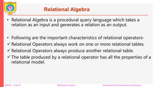 UNIT 2 relational algebra and Structured Query Language | PPT