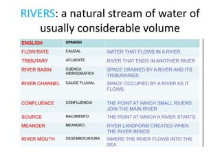 RIVERS: a natural stream of water of
usually considerable volume
 