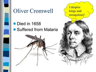 Oliver Cromwell  Died in 1658 Suffered from Malaria I despise kings and mosquitoes! 