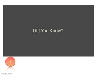 1

Sunday, August 12, 12
 