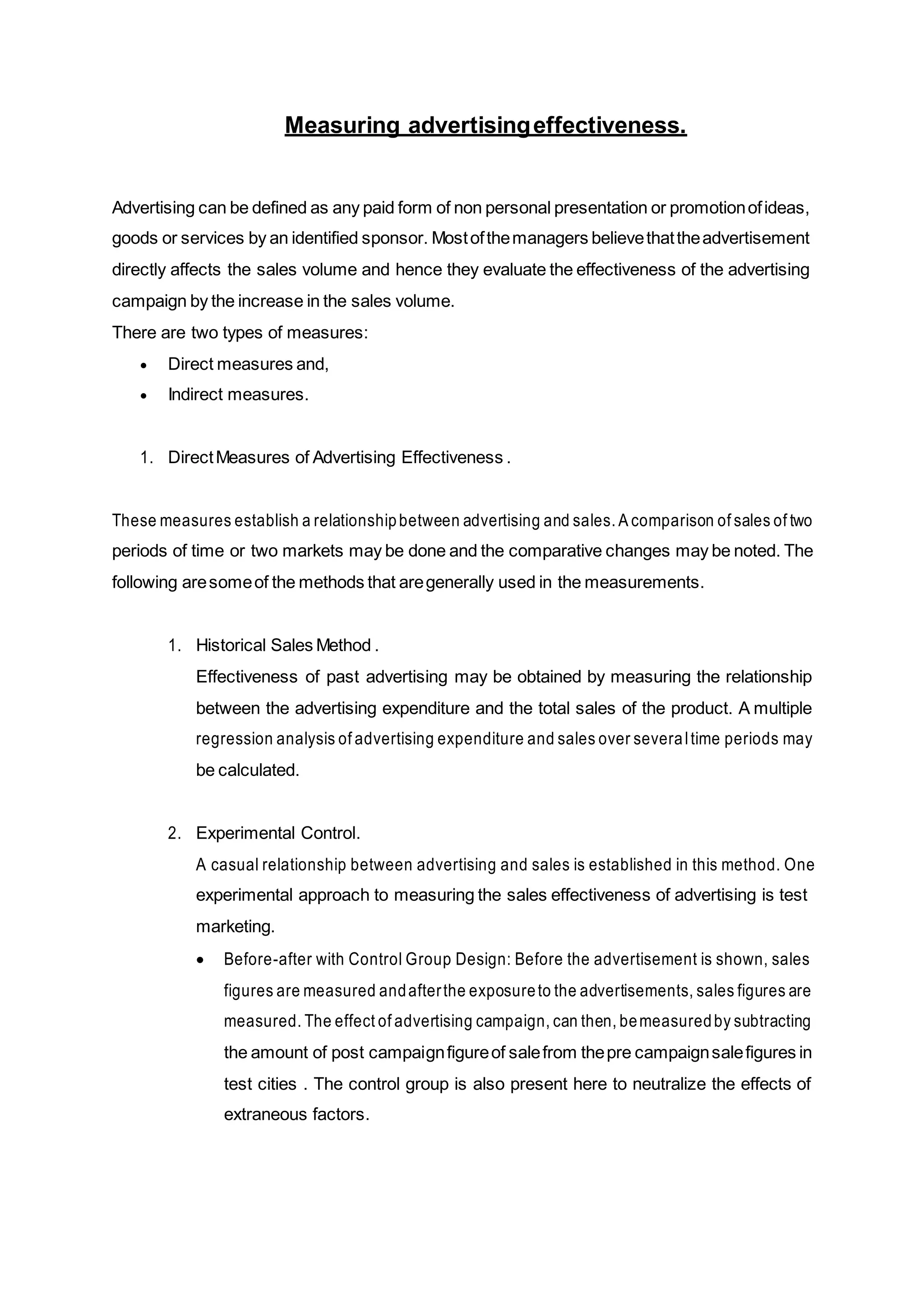 Unit 2 techniques to measure advertising effectiveness | DOCX