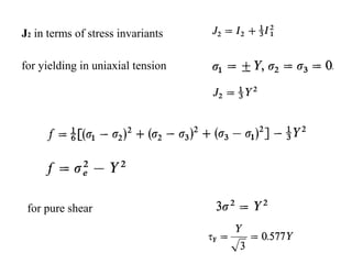 for yielding in uniaxial tension
for pure shear
J2 in terms of stress invariants
 