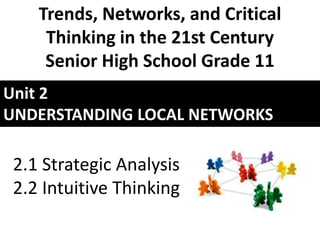 Unit 2
UNDERSTANDING LOCAL NETWORKS
Trends, Networks, and Critical
Thinking in the 21st Century
Senior High School Grade 11
2.1 Strategic Analysis
2.2 Intuitive Thinking
 