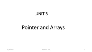 UNIT 3
Pointer and Arrays
26/09/2015 Jitendra R. Patil 1