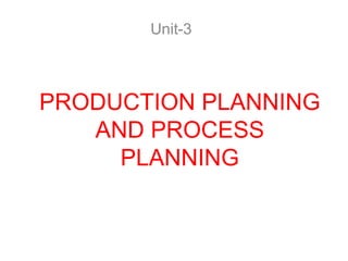 PRODUCTION PLANNING
AND PROCESS
PLANNING
Unit-3
 