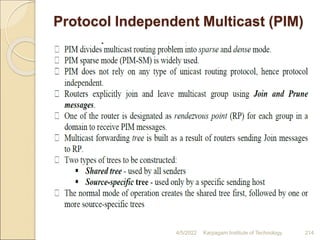 Protocol Independent Multicast (PIM)
4/5/2022 Karpagam Institute of Technology 214
 
