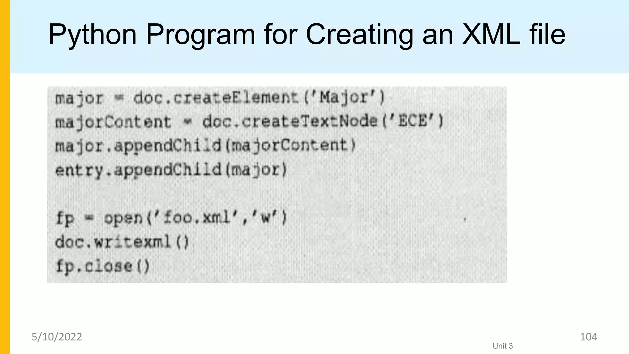 Python Program for Creating an XML file
Unit 3
5/10/2022 104
 