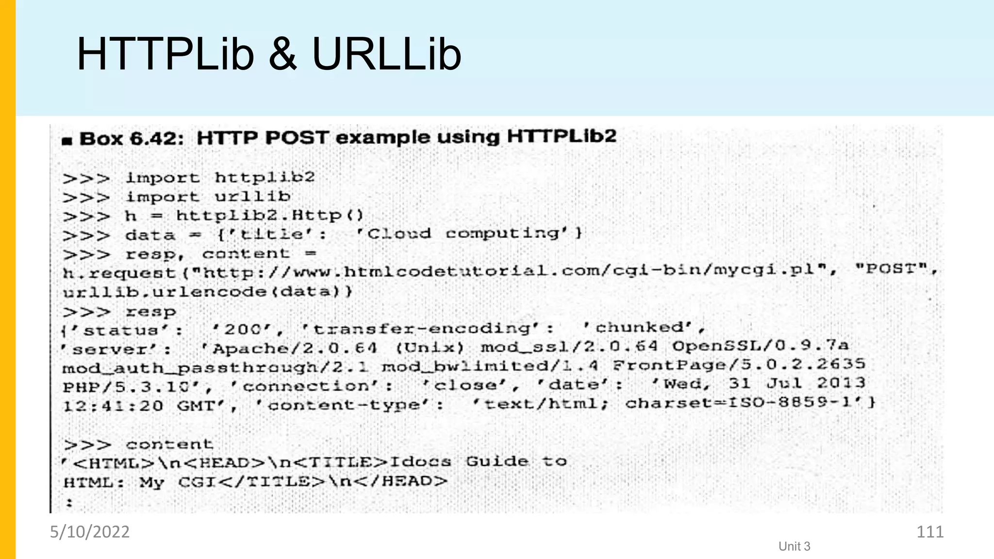 HTTPLib & URLLib
Unit 3
5/10/2022 111
 