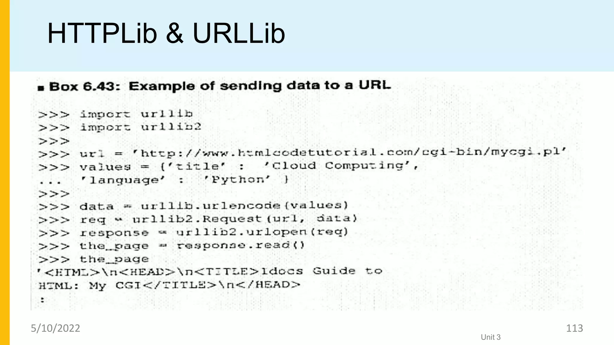 HTTPLib & URLLib
Unit 3
5/10/2022 113
 