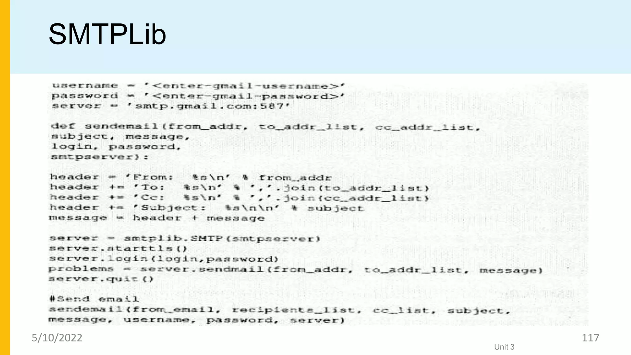 SMTPLib
Unit 3
5/10/2022 117
 