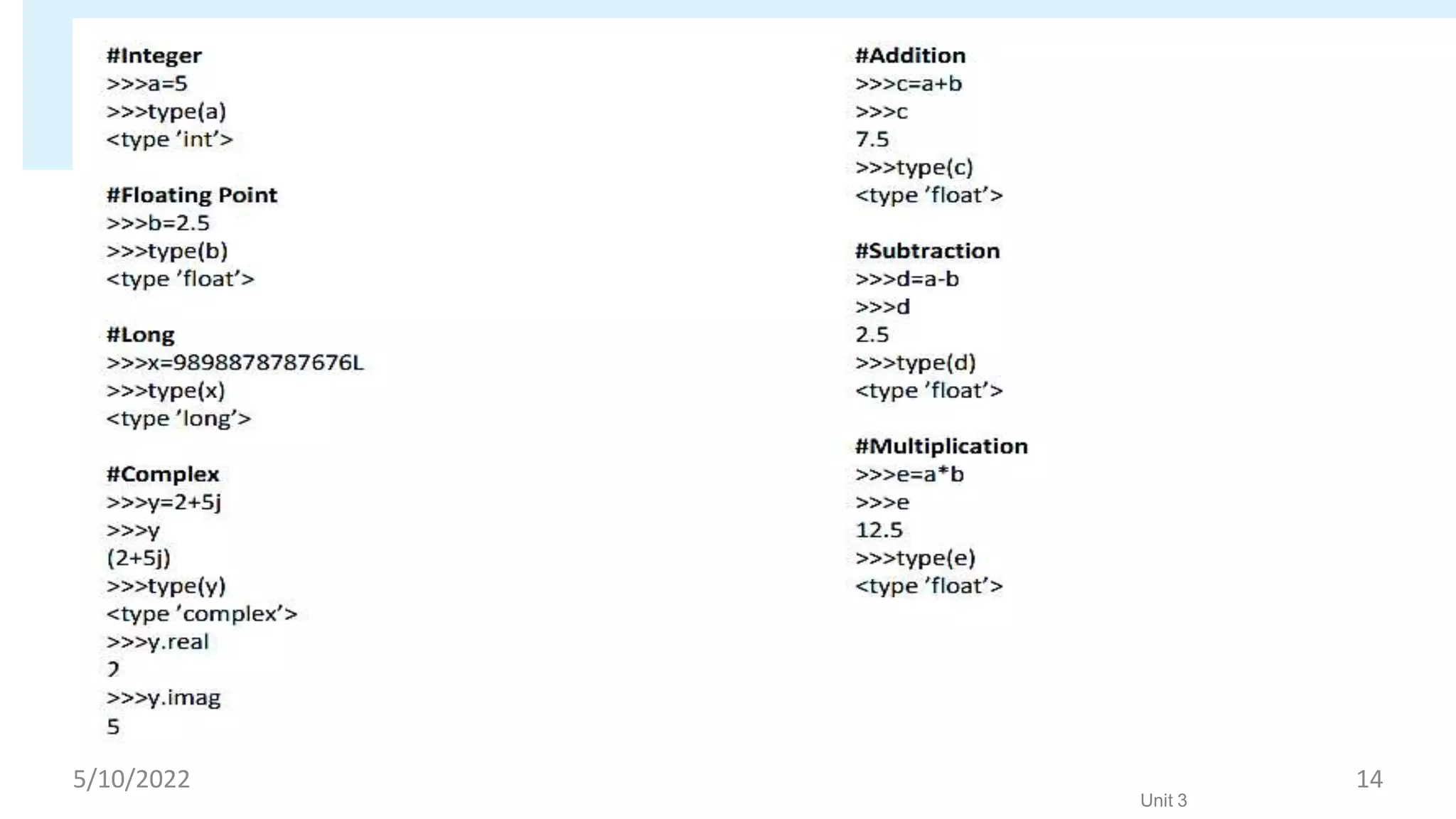 Python Data Types and Data Structures
Unit 3
5/10/2022 14
 