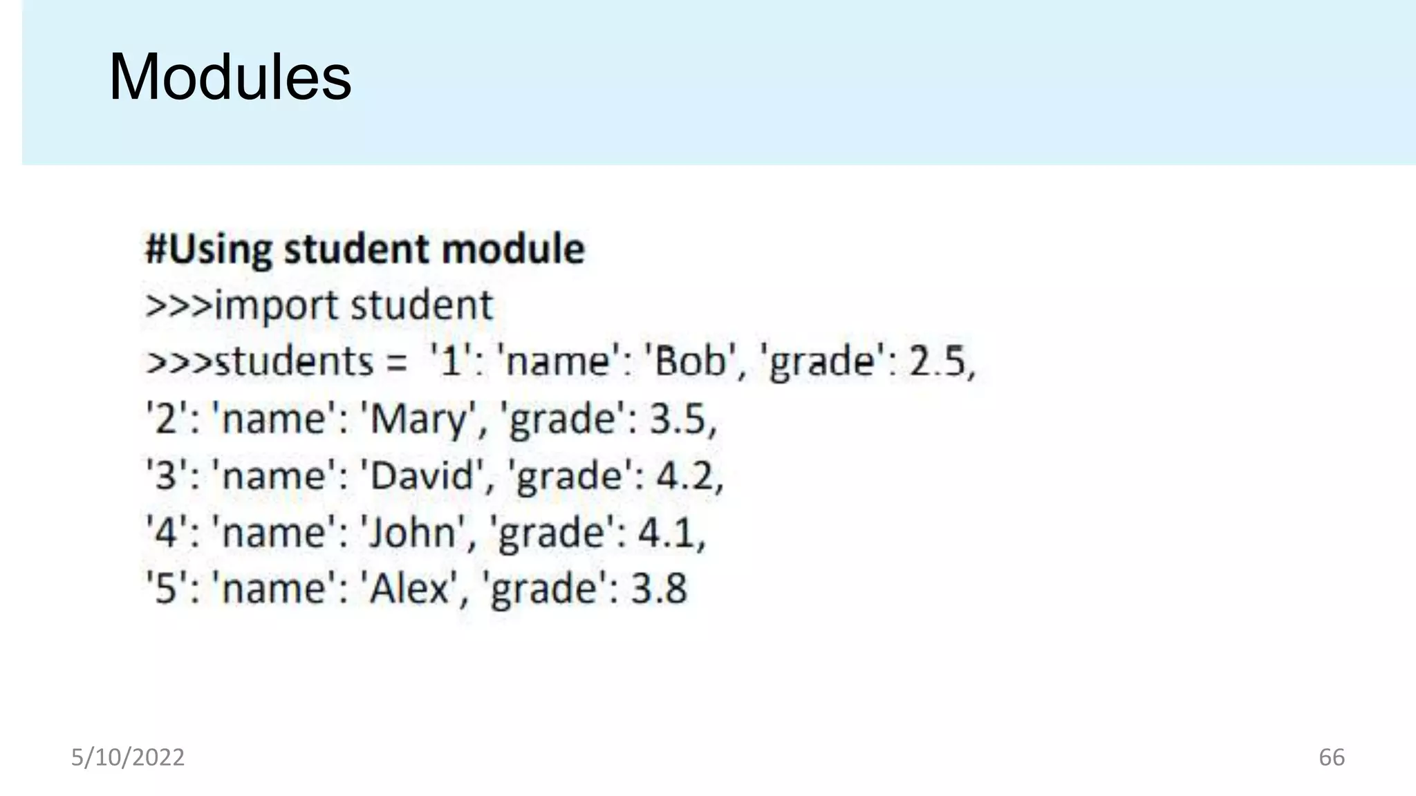Modules
5/10/2022 66
 