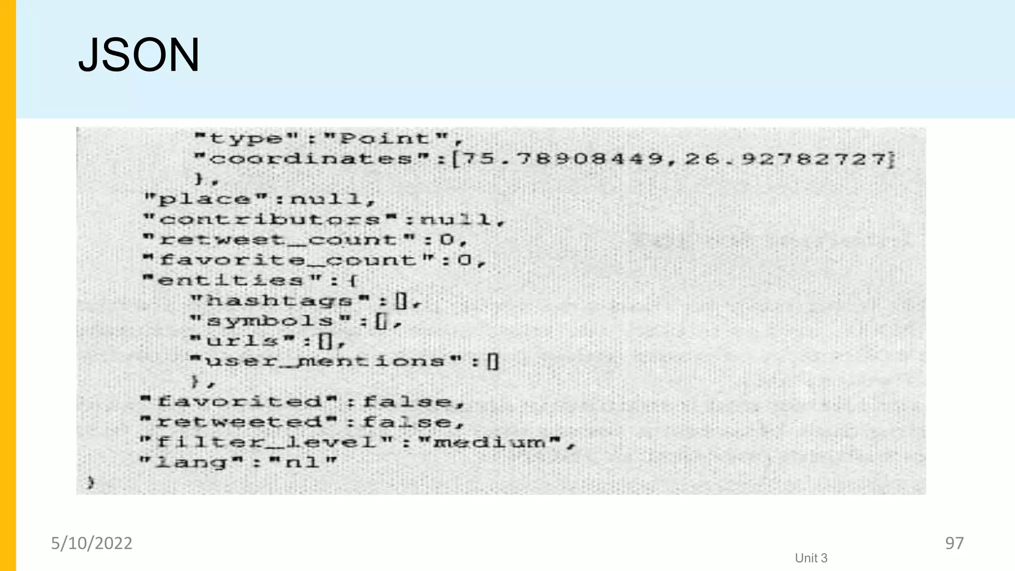 JSON
Unit 3
5/10/2022 97
 