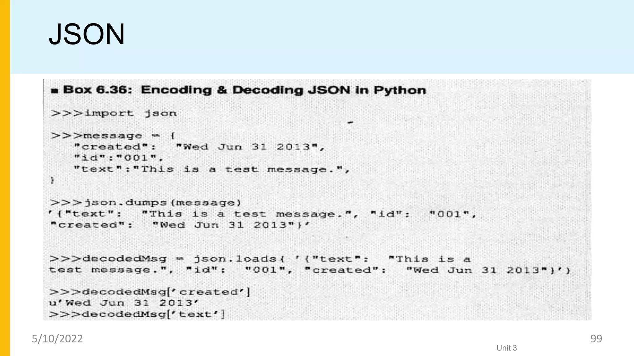 JSON
Unit 3
5/10/2022 99
 