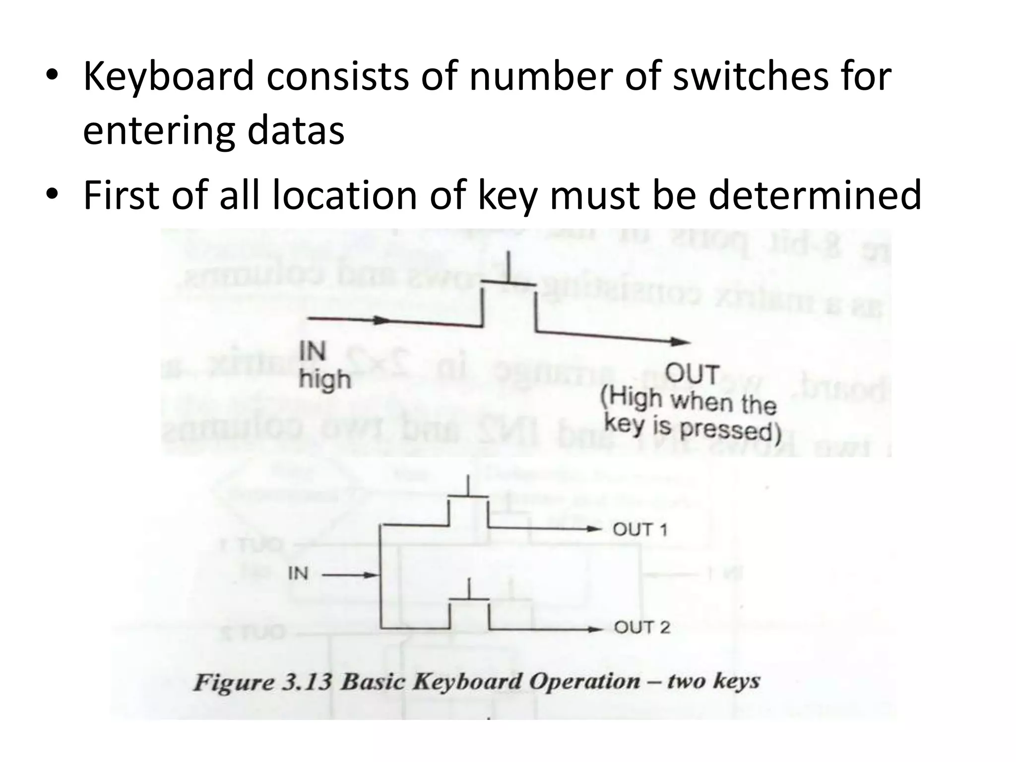 • Keyboard consists of number of switches for
entering datas
• First of all location of key must be determined
 