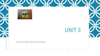 UNIT 3
Fundamentals of Life Insurance
 