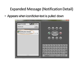 Expanded Message (NotificationDetail)
• Appears whenicon/ticker-text is pulled down
 