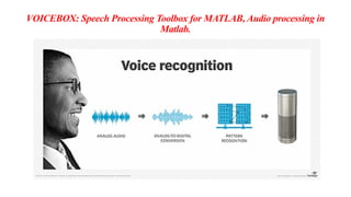 VOICEBOX: Speech Processing Toolbox for MATLAB, Audio processing in
Matlab.
 