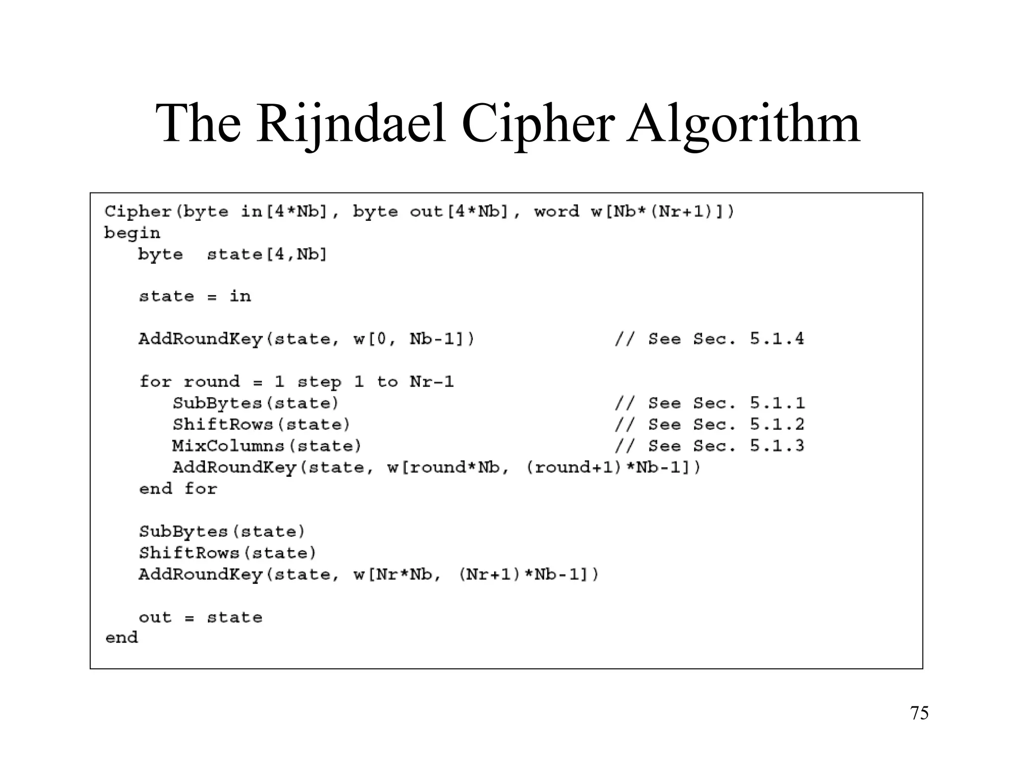 75
The Rijndael Cipher Algorithm
 