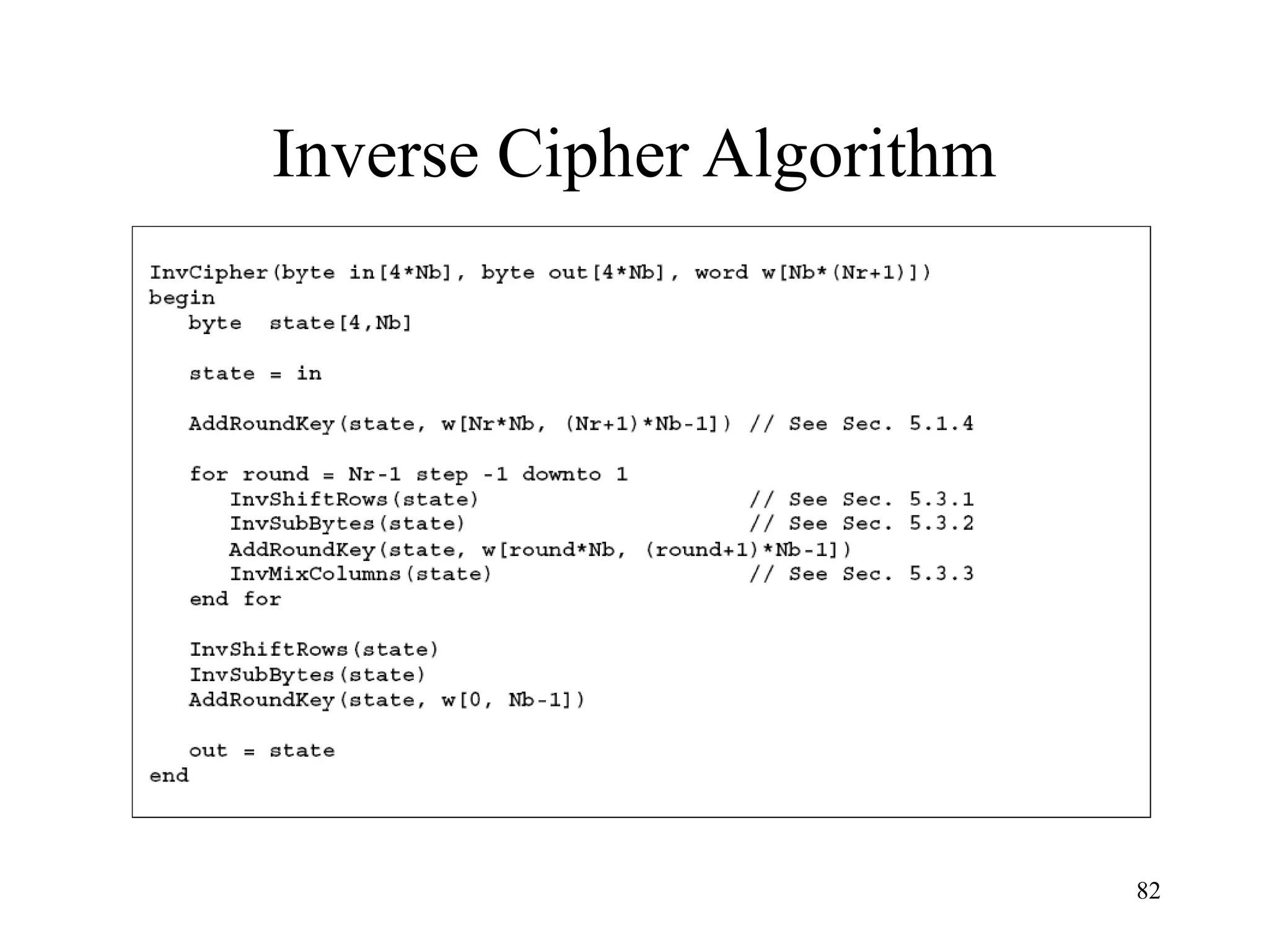 82
Inverse Cipher Algorithm
 
