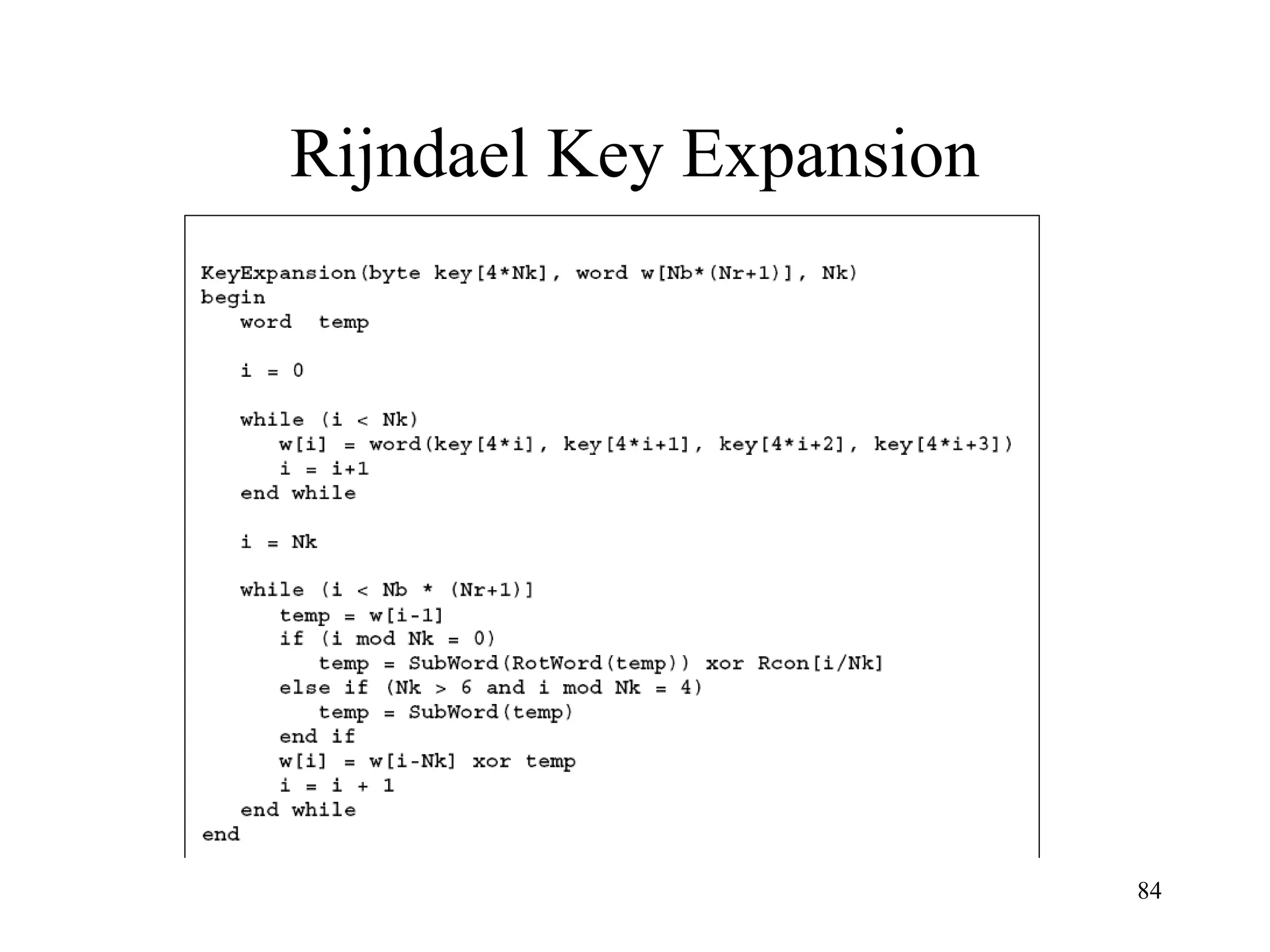 84
Rijndael Key Expansion
 