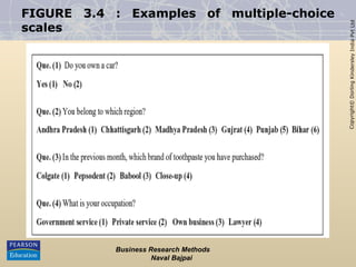 Copyright©
Dorling
Kindersley
India
Pvt
Ltd
FIGURE 3.4 : Examples of multiple-choice
scales
Business Research Methods
Naval Bajpai
 