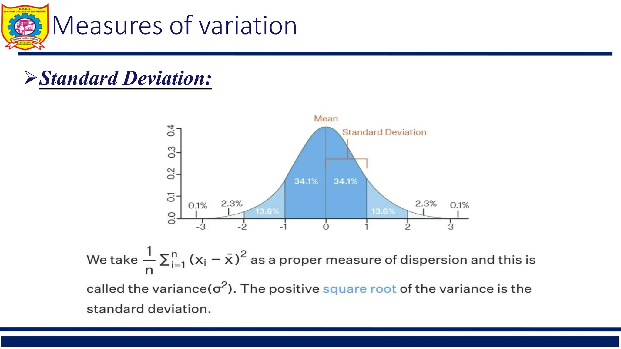 Measures of variation
Standard Deviation:
 