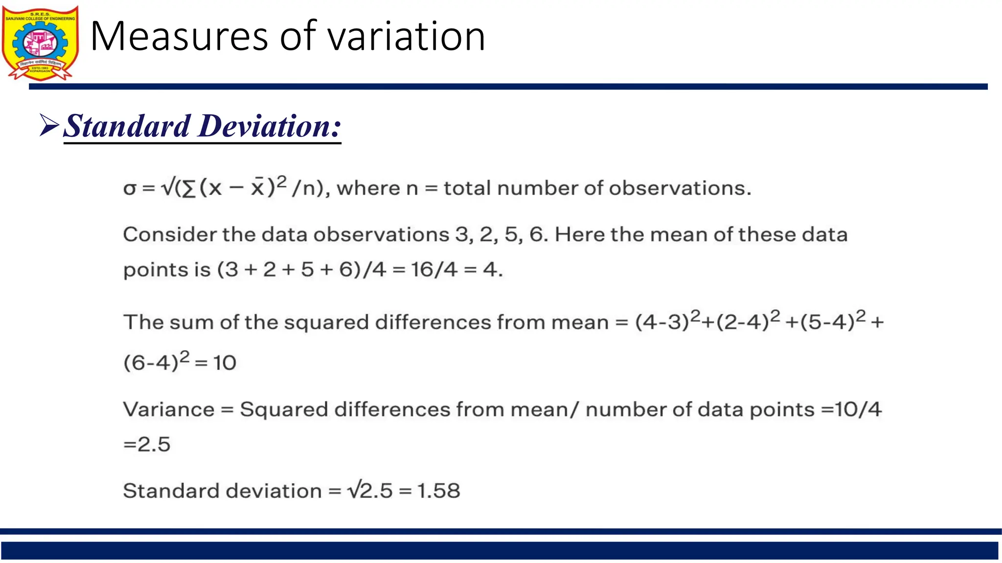 Measures of variation
Standard Deviation:
 