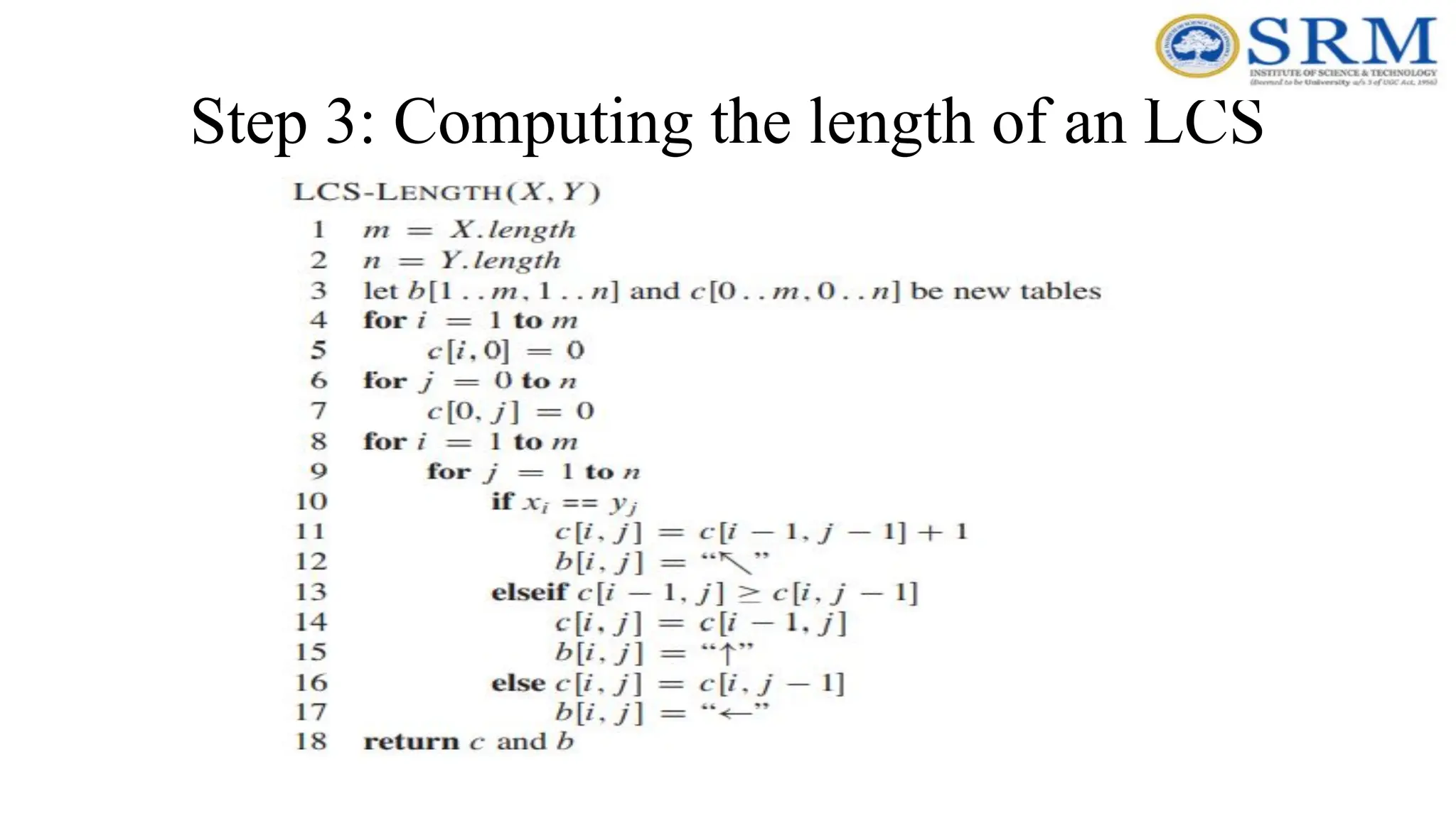 Step 3: Computing the length of an LCS
 