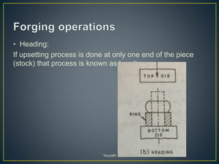 • Heading:
If upsetting process is done at only one end of the piece
(stock) that process is known as heading.
YoucaN
 