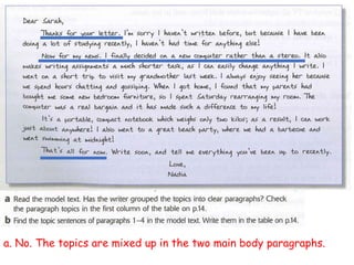 a. No. The topics are mixed up in the two main body paragraphs.
 