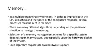 UNIT 3-EXPLAINING THE MEMORY MANAGEMENT LOGICAL AND AND PHYSICAL DATA ...