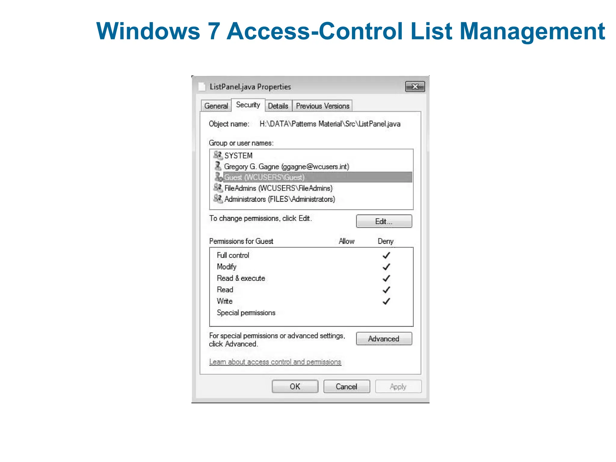Windows 7 Access-Control List Management
 