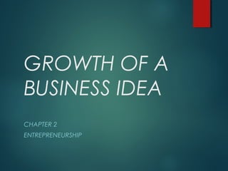 GROWTH OF A
BUSINESS IDEA
CHAPTER 2
ENTREPRENEURSHIP
 