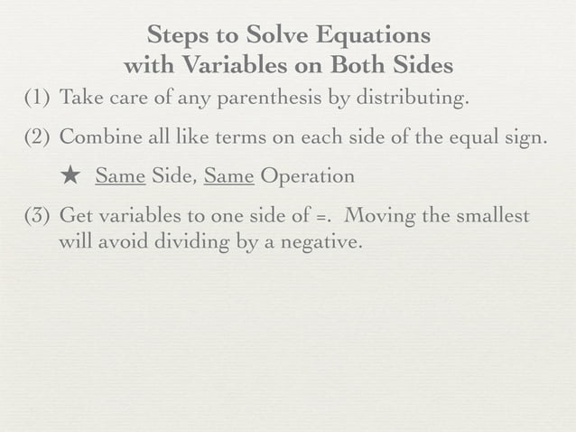 Unit 3 hw 4 - solving equations variable both sides | PPT