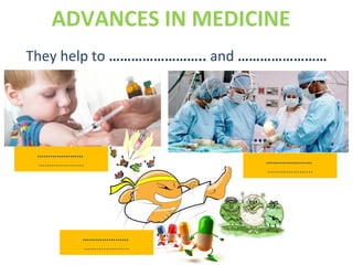 ADVANCES IN MEDICINE
…………………
………………...
…
They help to …………………….. and ……………………
…………………
………………...
…………………
………………...
 