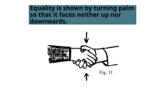 Equality is shown by turning palm
so that it faces neither up nor
downwards.
Fig. 11
 