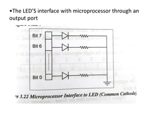 •The LED’S interface with microprocessor through an
output port
 