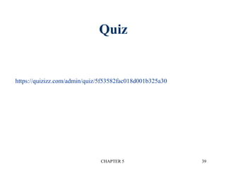 Quiz
CHAPTER 5 39
https://quizizz.com/admin/quiz/5f53582fac018d001b325a30
 