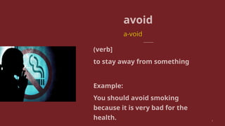 Avoid Vocab Examples A2 Level Vocabulary set 3 for ESL students - american English | PPTX