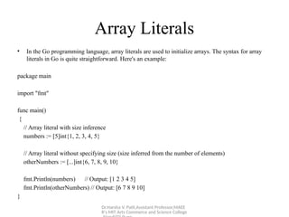 College Initialization Arrays and Slices in Go Programming | PPTX