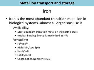 Bioinorganic Chemistry - Metal Ion Transport, Oxygen Transport | PDF