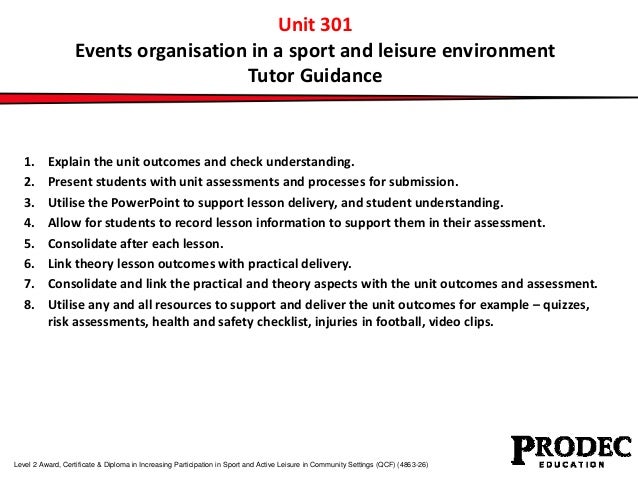 Unit 301 events organisation in a sport and leisure 