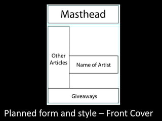 Planned form and style – Front Cover
 