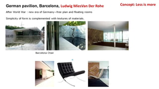 German pavilion, Barcelona, Ludwig MiesVan Der Rohe Concept: Less is more
 