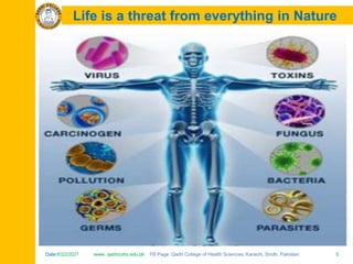 Date:6/22/2021 www. qadricohs.edu.pk FB Page: Qadri College of Health Sciences, Karachi, Sindh, Pakistan. 5
Date:6/22/2021 www. qadricohs.edu.pk FB Page: Qadri College of Health Sciences, Karachi, Sindh, Pakistan. 5
Life is a threat from everything in Nature
 