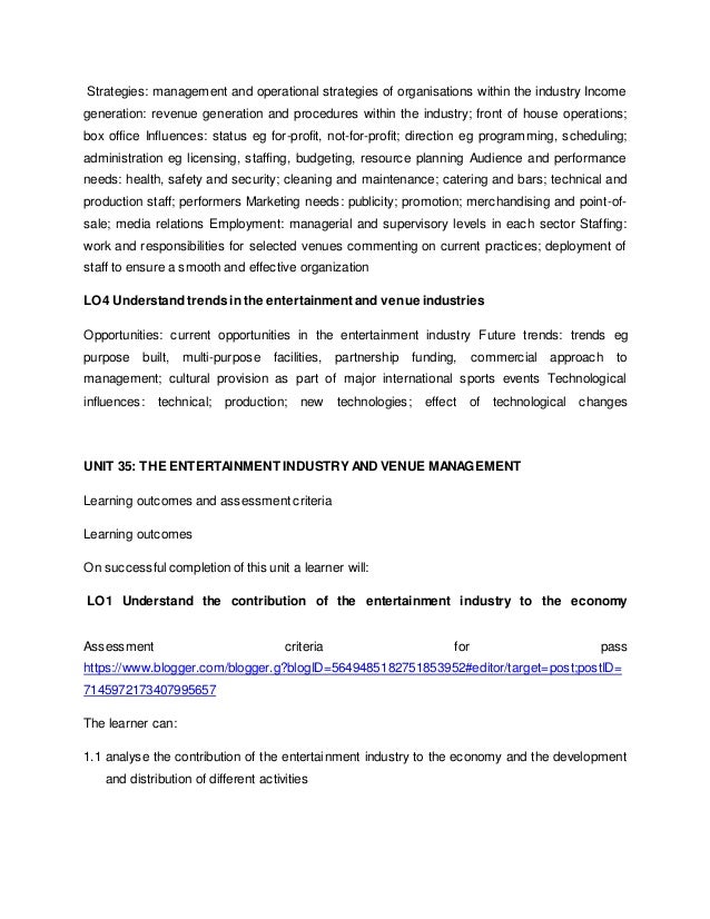 unit 35 the entertainment industry and venue management