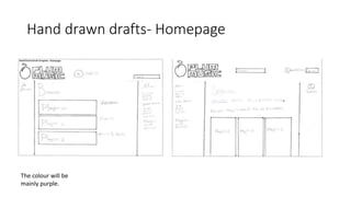 Hand drawn drafts- Homepage
The colour will be
mainly purple.
 