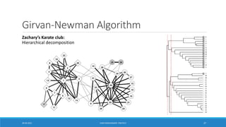 Girvan-Newman Algorithm
Zachary’s Karate club:
Hierarchical decomposition
20-04-2021 VANI KANDHASAMY, PSGTECH 27
 