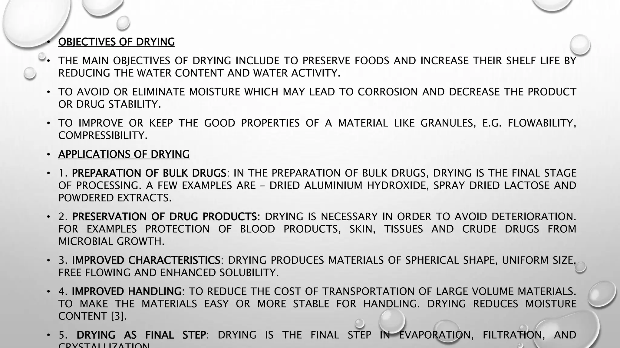 Objectives, applications & mechanism of drying process | PPTX